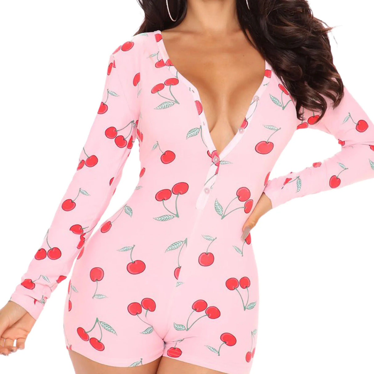SleepFlick™ – Butt Flap V-Neck Pajama Romper (Playful, Cozy & Lounge-Friendly)
