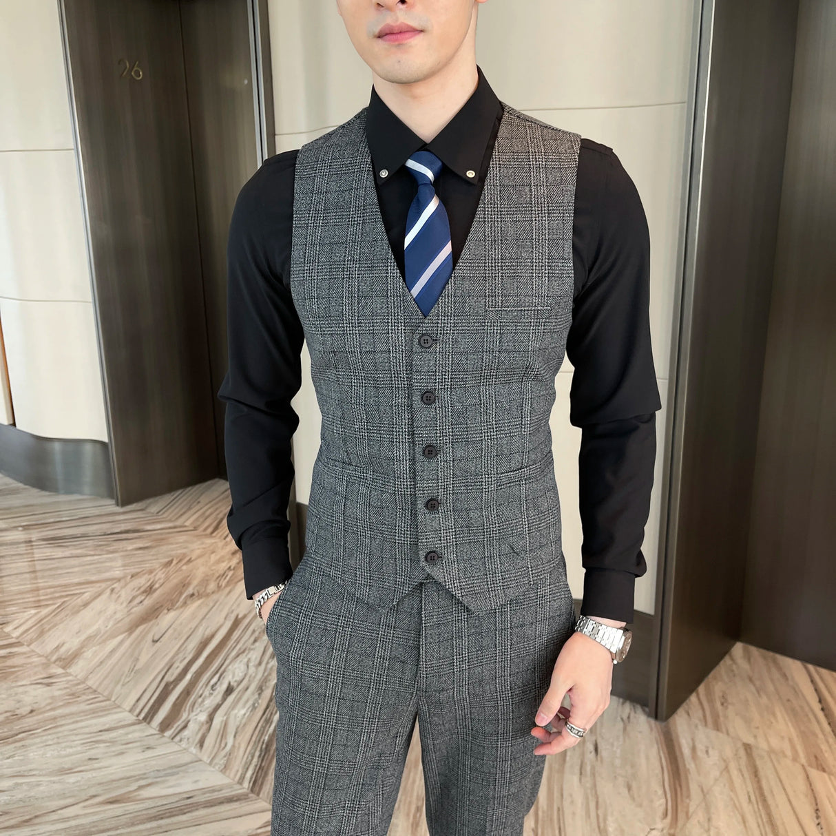 Men Plaid 3-Piece Business Suit