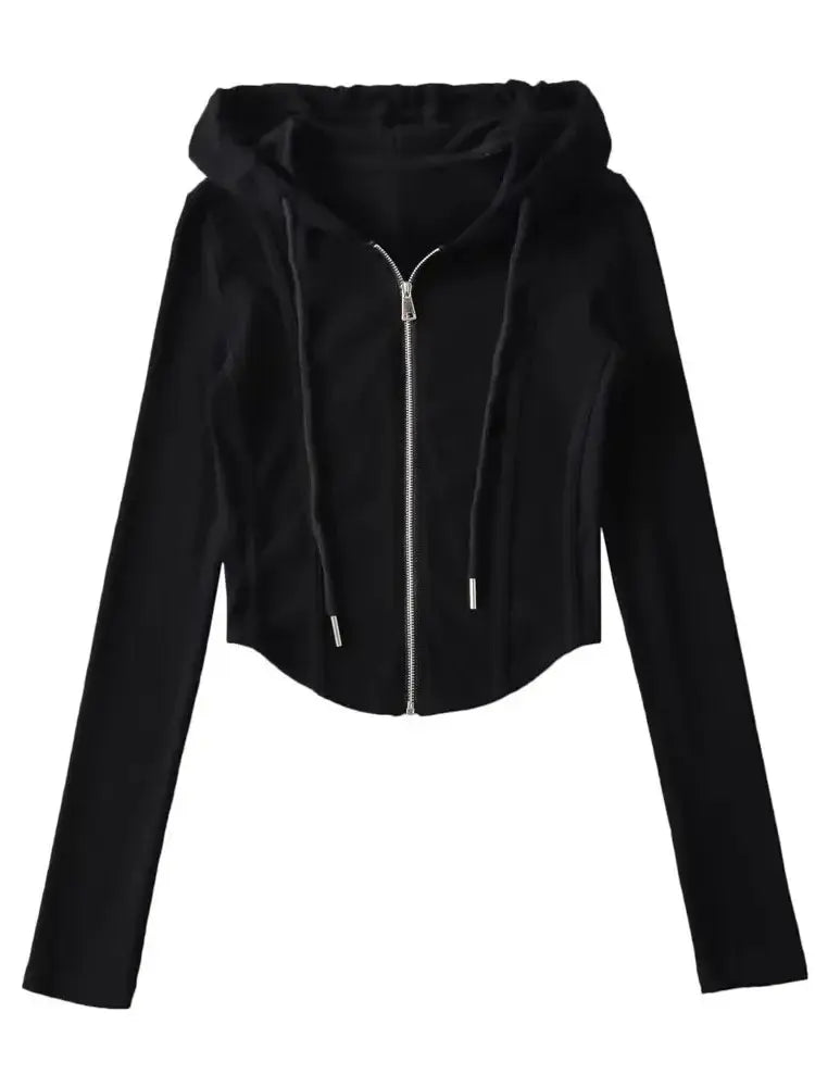 Women Cropped Zip Hoodie Y2K Corset Hem Sweatshirt