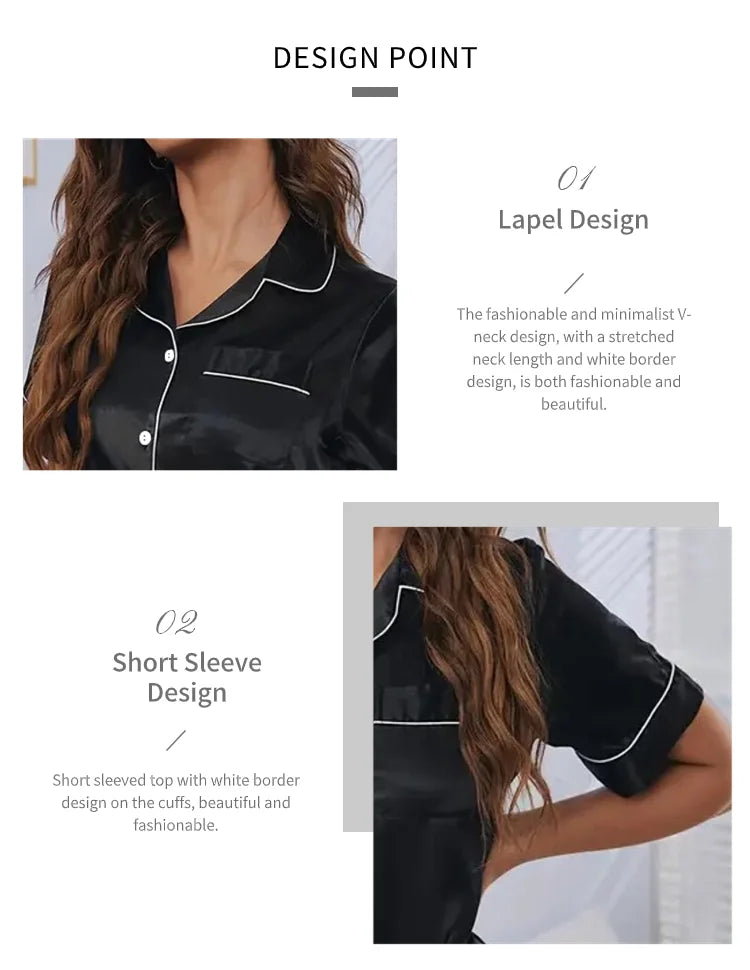 Women Satin Button Down Pajama Set