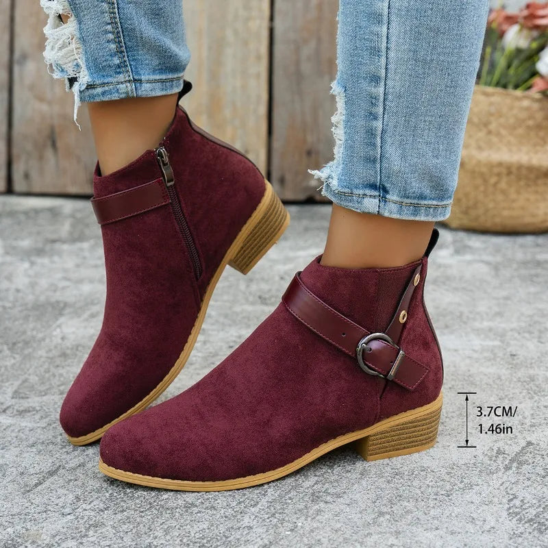 Women Retro Suede Chelsea Ankle Boots – Side Zipper Short Boots
