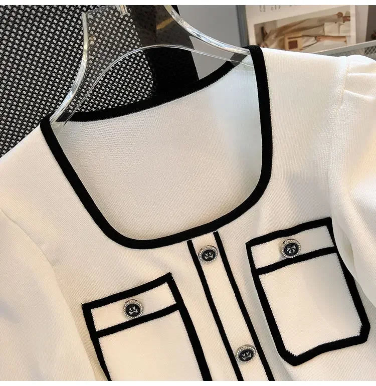 Women Square Neck Knit T-Shirt