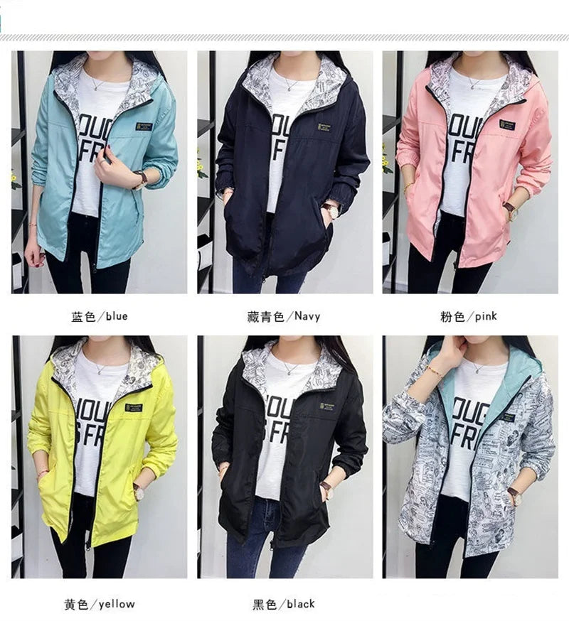 Double-Sided Women's Trench Coat – Hooded Spring Autumn Windbreaker