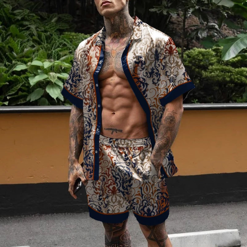 Men Hawaiian Floral Shorts Set