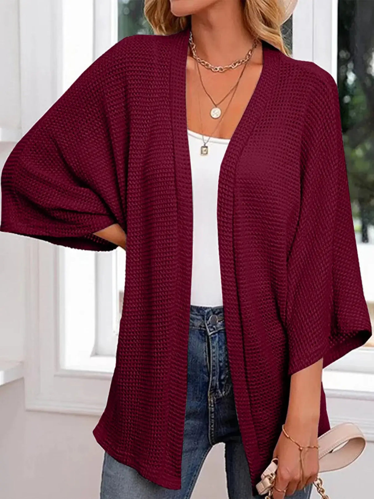 Women Oversized Waffle Knit Cardigan