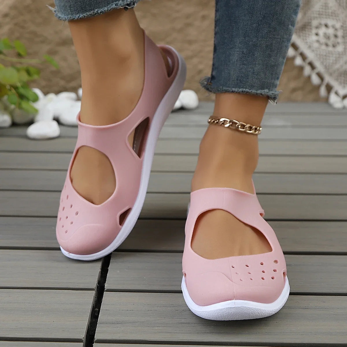 Women Plastic Flat Sandals Casual Espadrilles