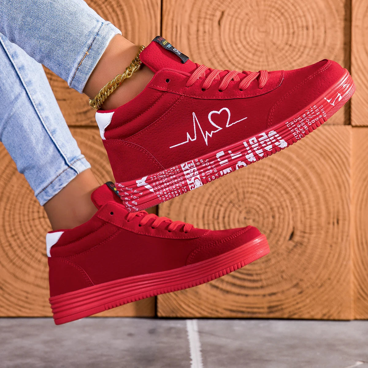Women Canvas Shoes Valentine Red Love Sneakers