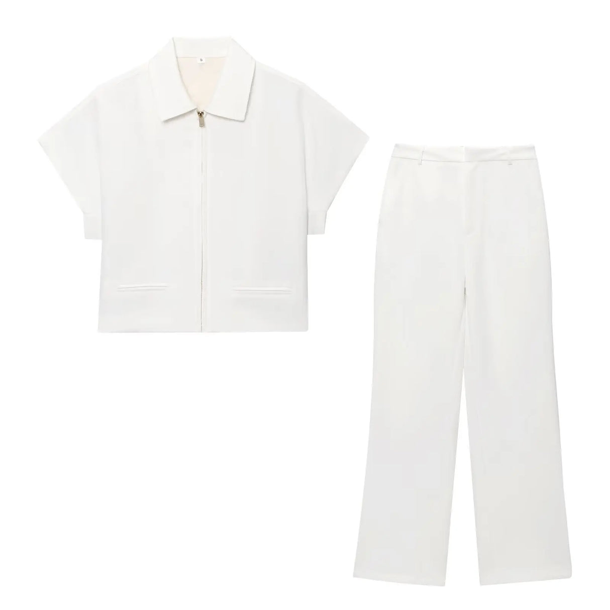 Lapel Zip Wide Leg Pant Set