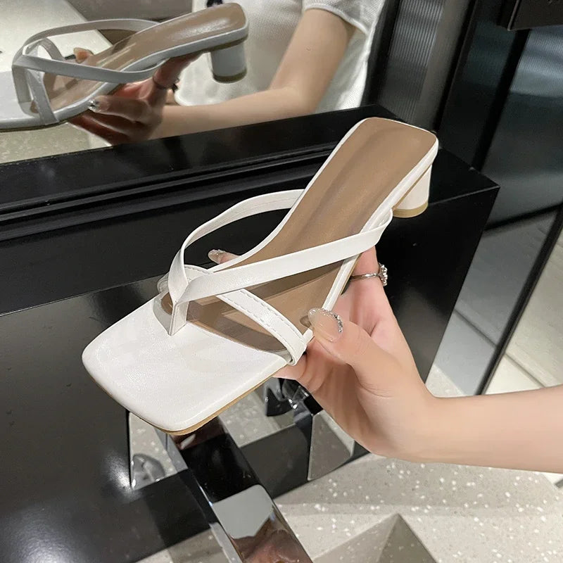 Women Summer Half-Toe Flip-Flops – Casual Mid-Heel Chunky Sandals