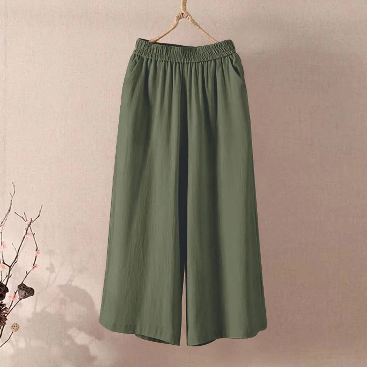 Women Wide Leg Cropped Pants with Pockets