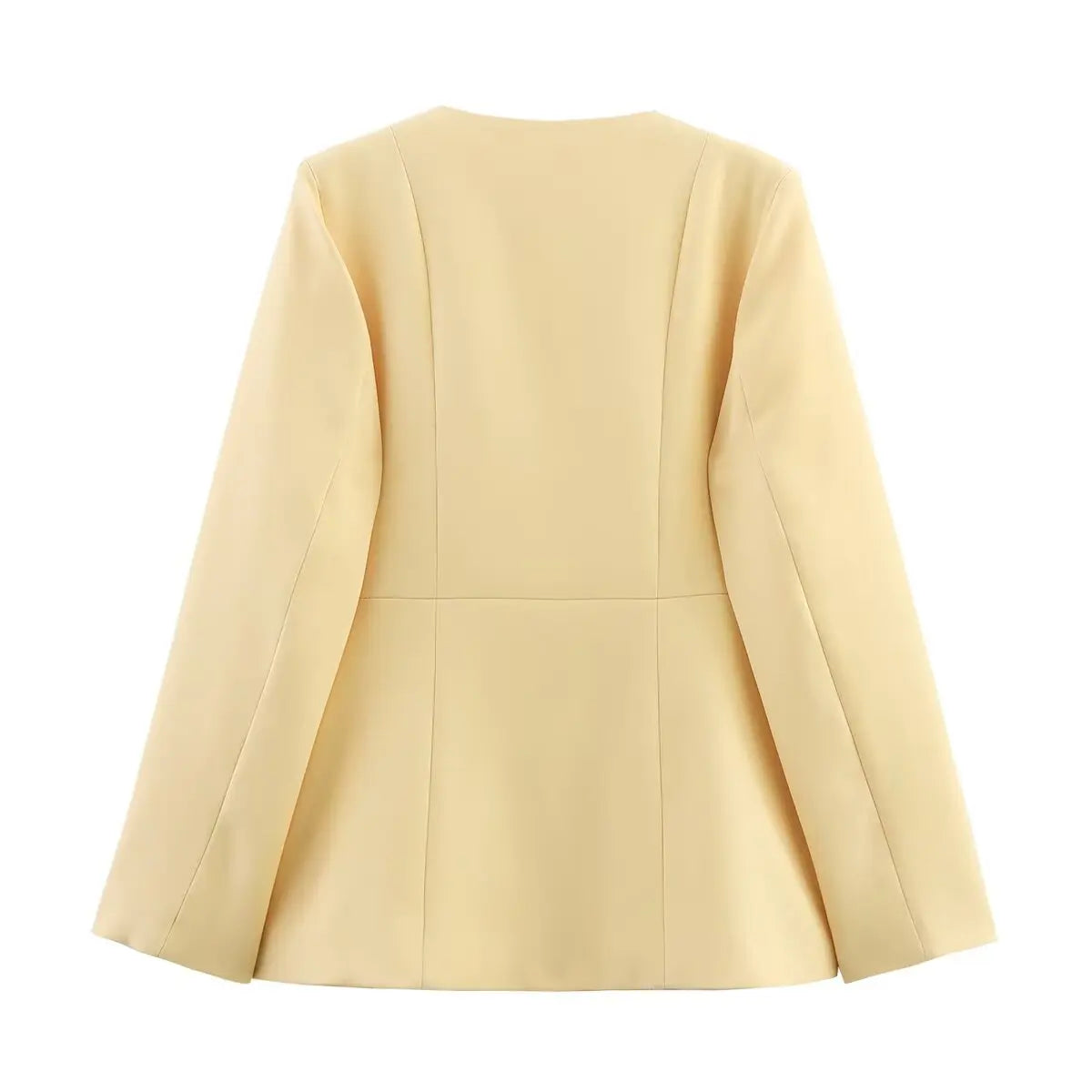 Elegant Yellow O-Neck Blazer Coat