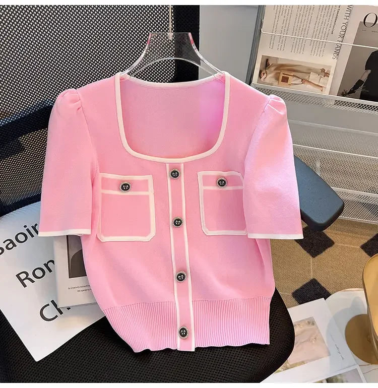 Women Square Neck Knit T-Shirt