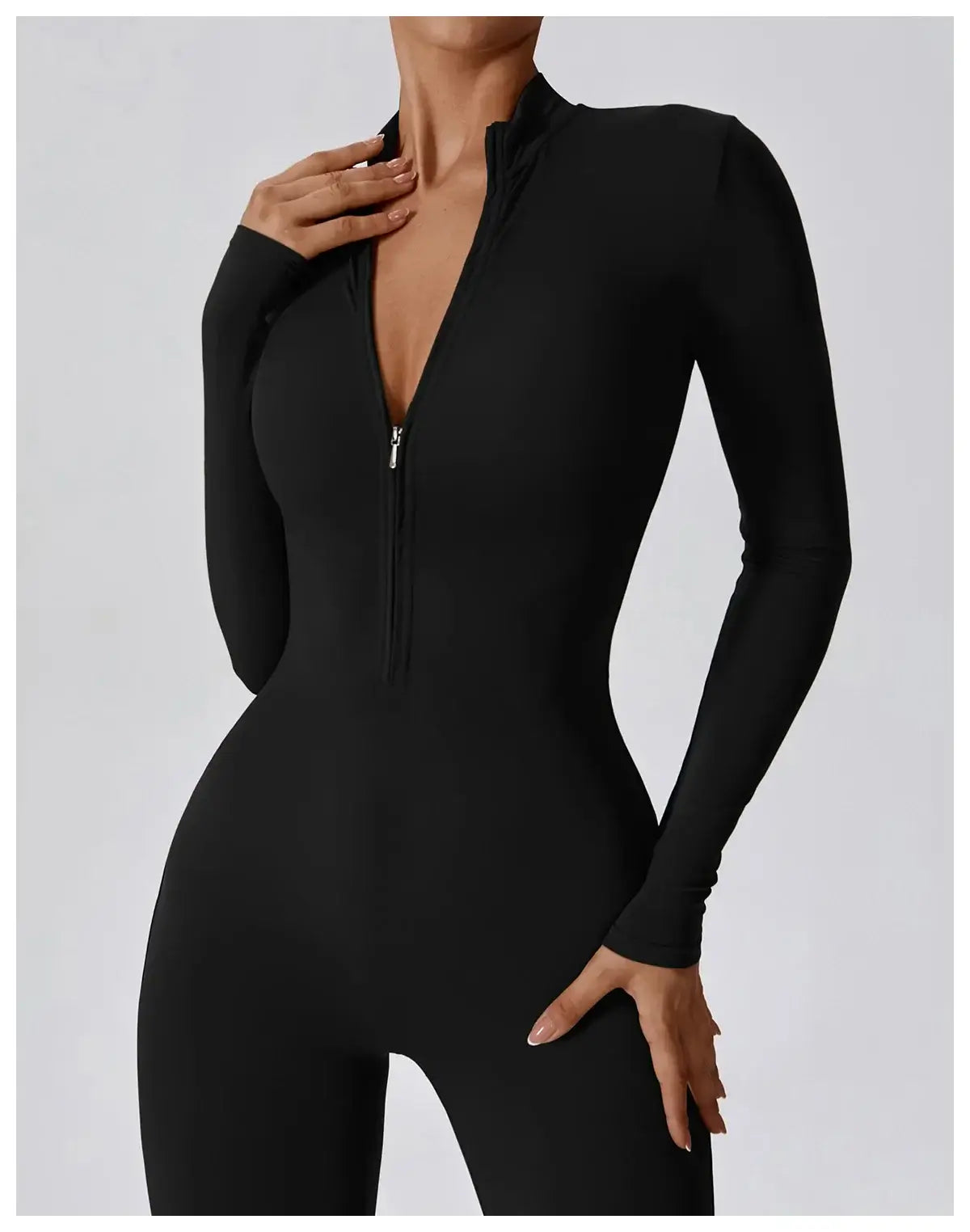 Women Fitness Zipper Long Sleeve Jumpsuit