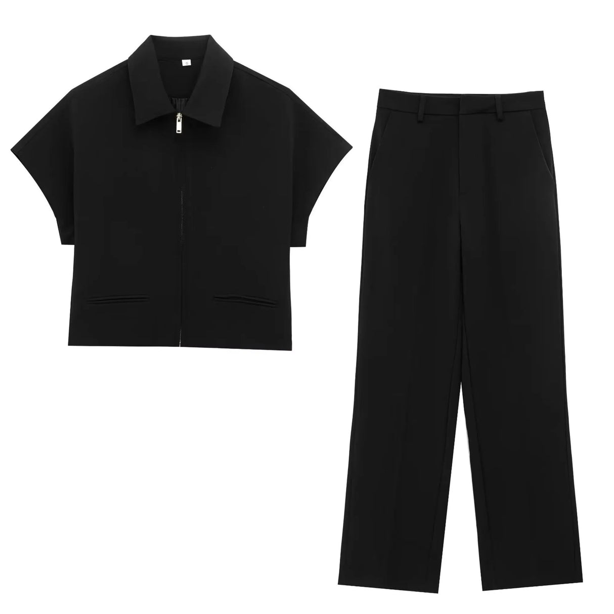 Lapel Zip Wide Leg Pant Set