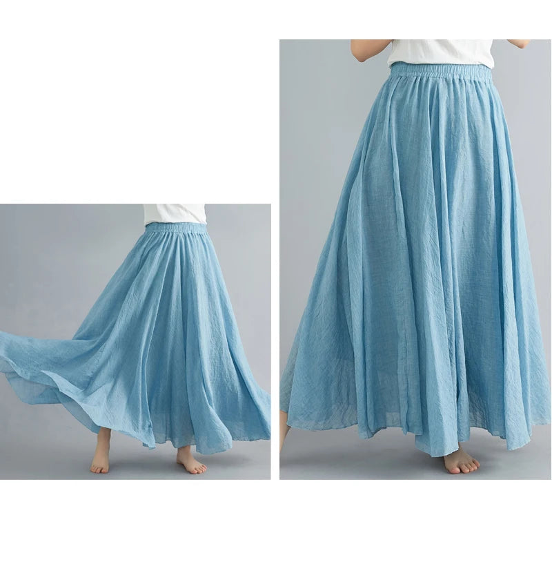 Women Cotton Linen Maxi Skirt