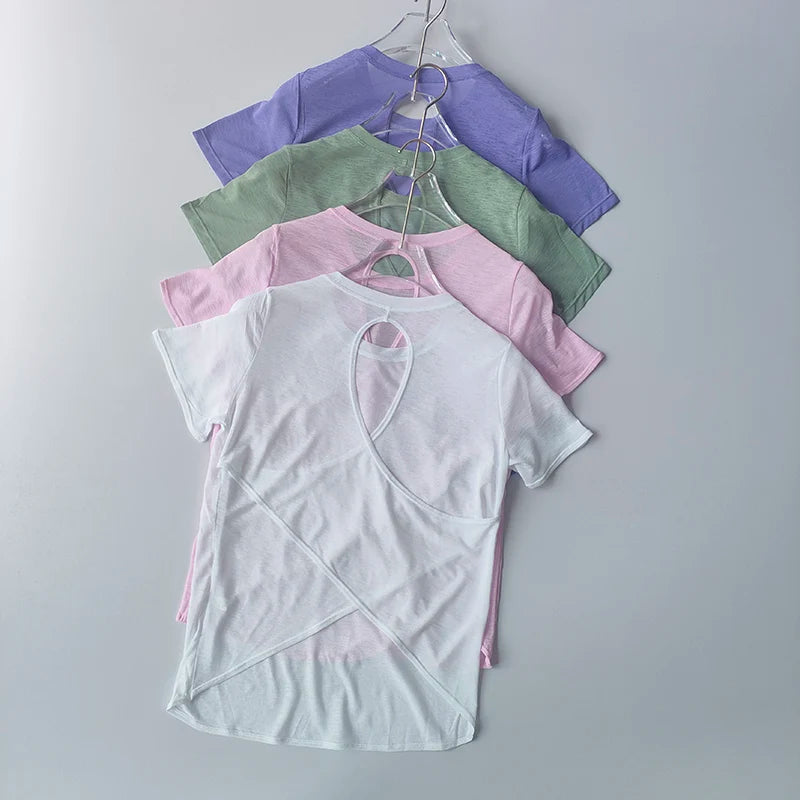 Women Mesh Hollow Back Fitness Shirt