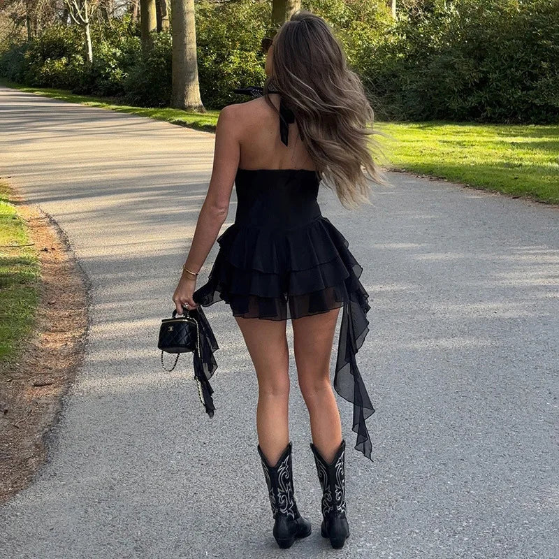 Ruffina™ – Black Ruffle Halter Festival Jumpsuit (Bold, Fun & Carefree)