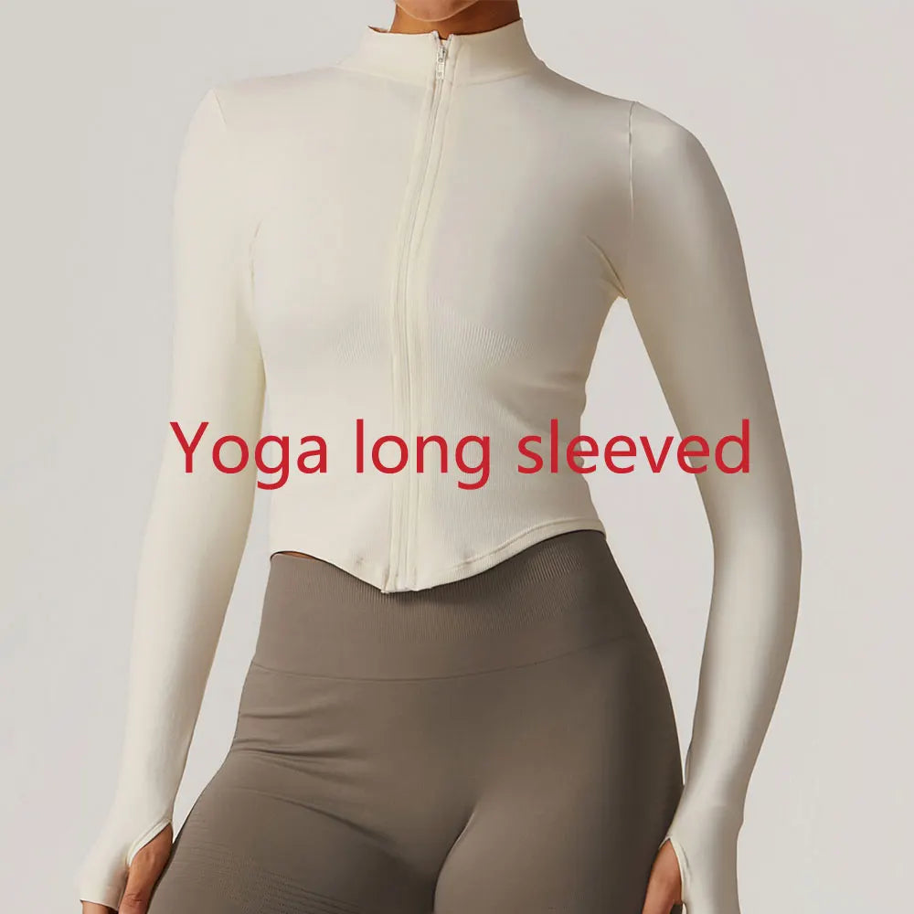 Ribbed Women's Yoga Jacket – Long Sleeve Standing Collar Fitness Top