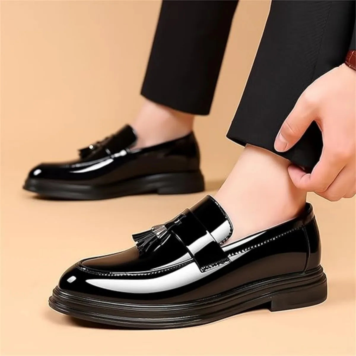 Men Patent Leather Tassel Loafers