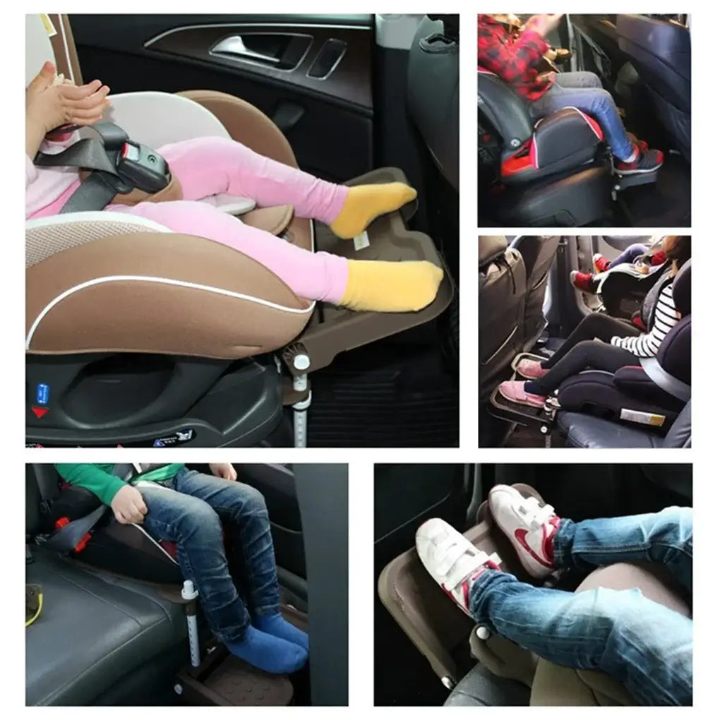 Adjustable and foldable children car safety seat for unisex, showing kids comfortably seated in various positions.