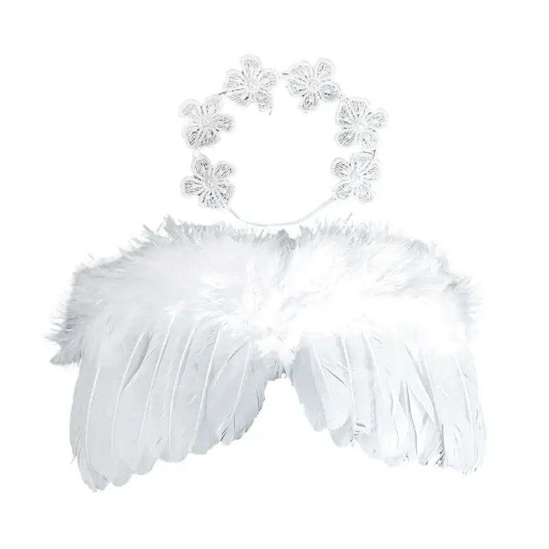 Baby angel wing costume with flower headband for newborn photography props, ideal for 0-12 months, unisex design.