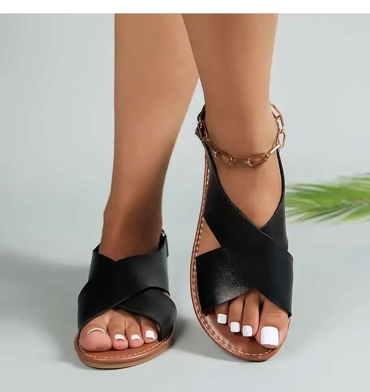 Women Soft Leather Flat Sandals Summer