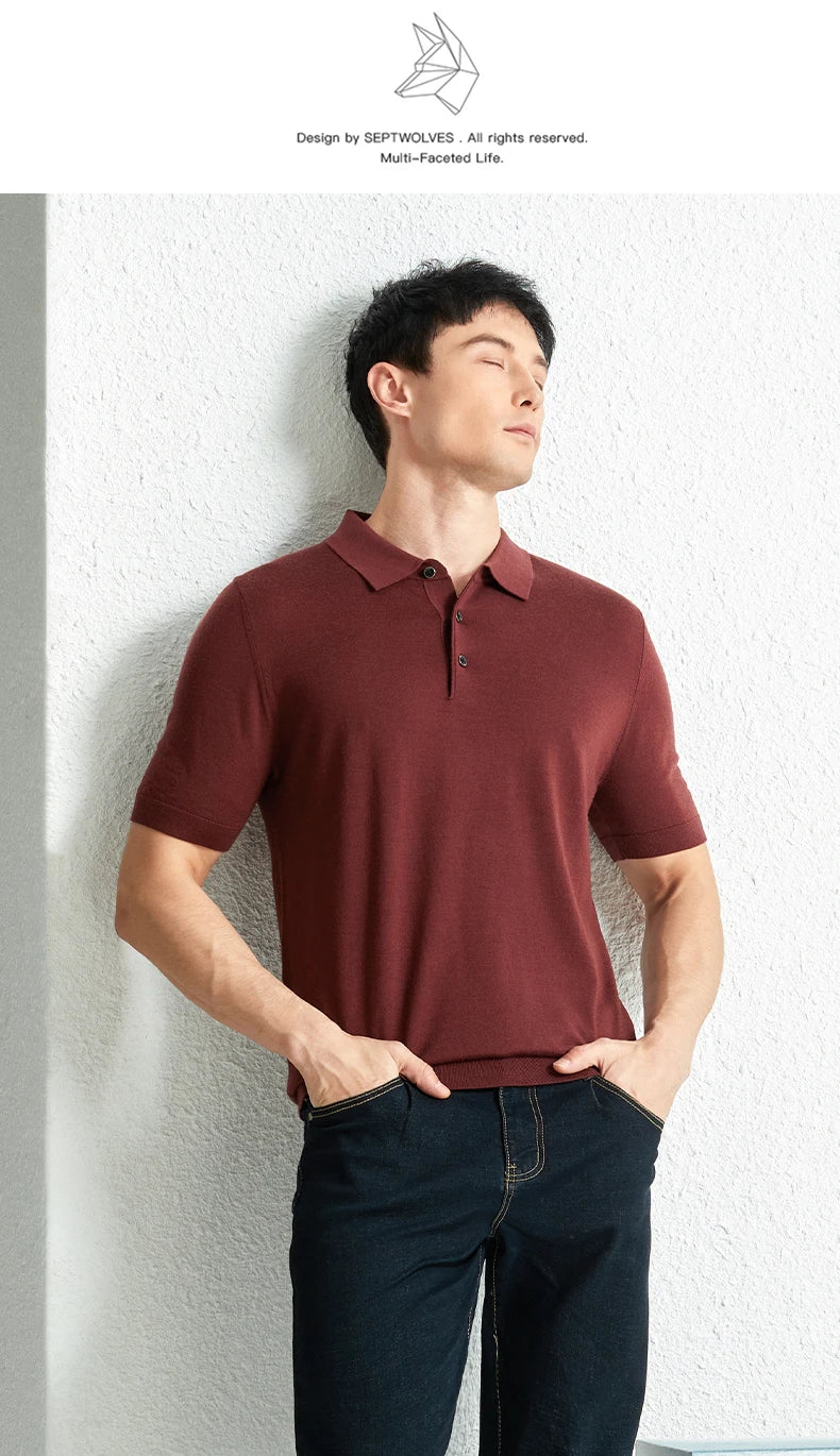 Men Short Sleeve Wool Polo Knit