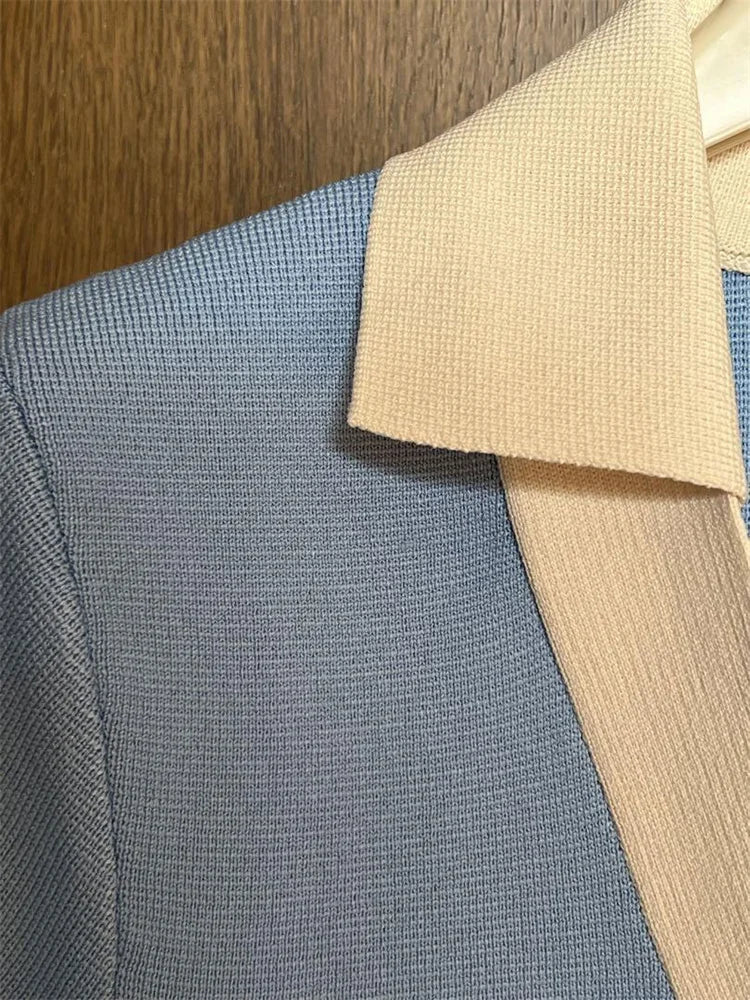 Tossy V-Neck Patchwork Knit Cardigan