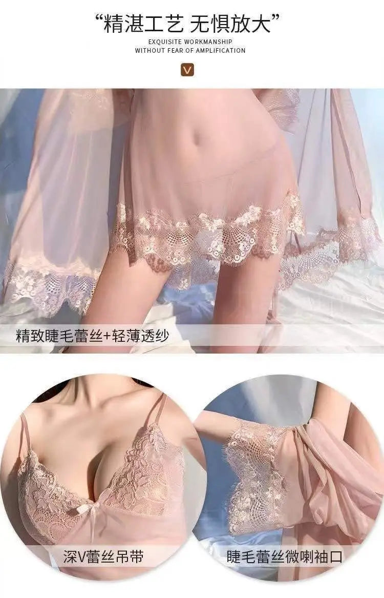 Women Mesh Lace Sleep Robe