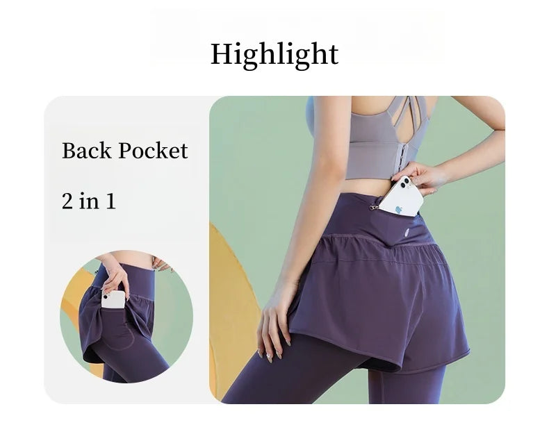 DRUR Knee-Length 2-in-1 Women's Yoga Shorts – High Waist Summer Gym Pants