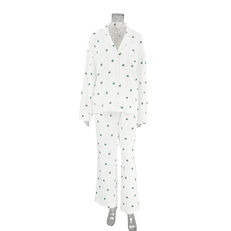 Women Cotton Pajama Set with Hearts