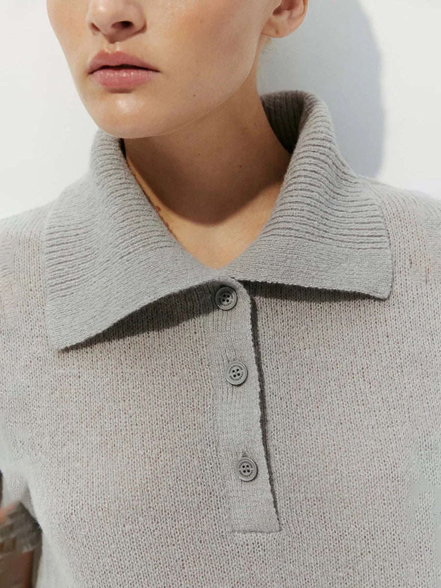 Women's Polo Collar Hollow Knit Sweater