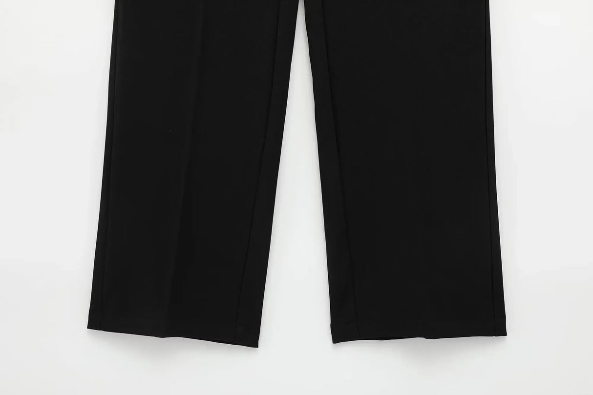 Lapel Zip Wide Leg Pant Set