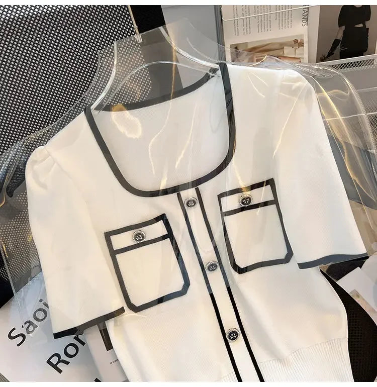 Women Square Neck Knit T-Shirt