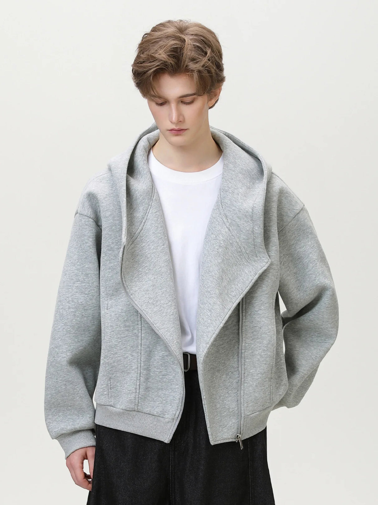 Slant Zipper Hooded Cardigan Jacket