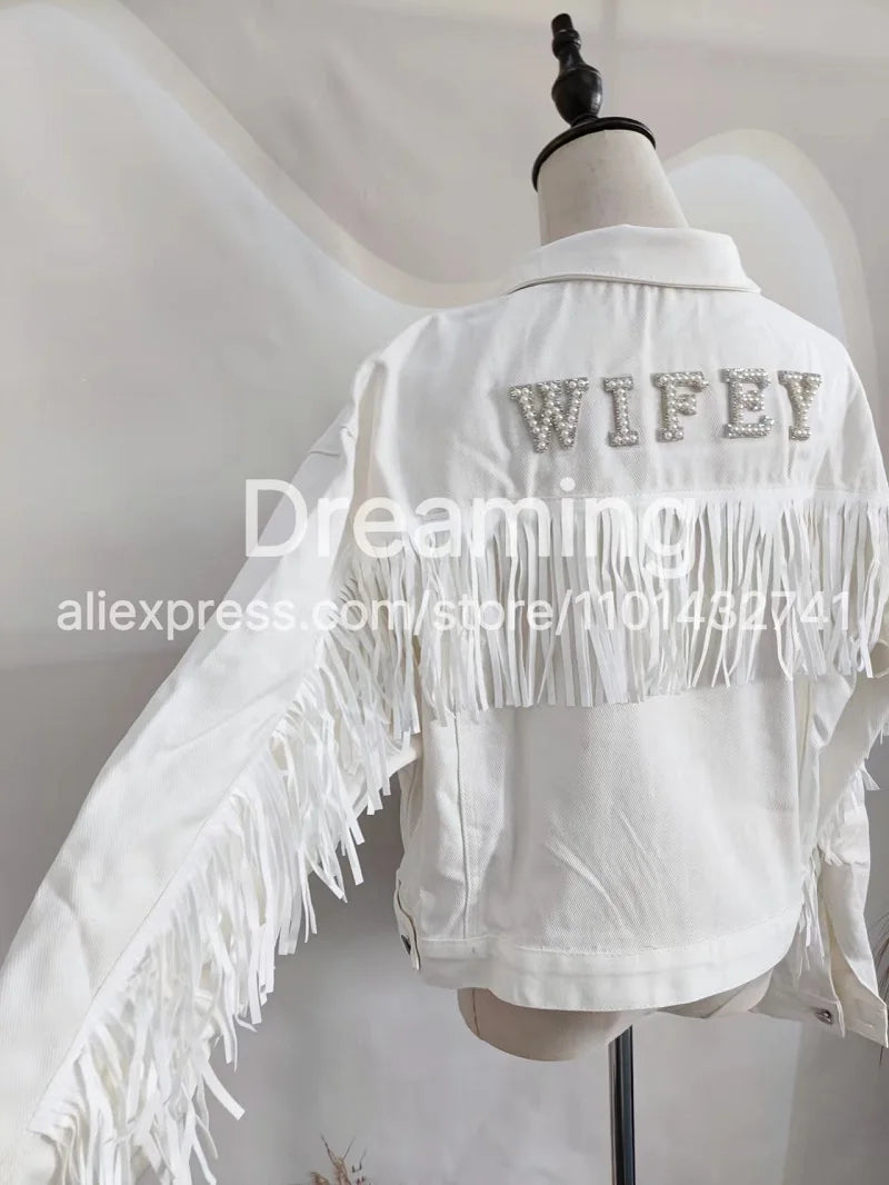 Personalised Pearl Denim Jacket for Bachelorette Party