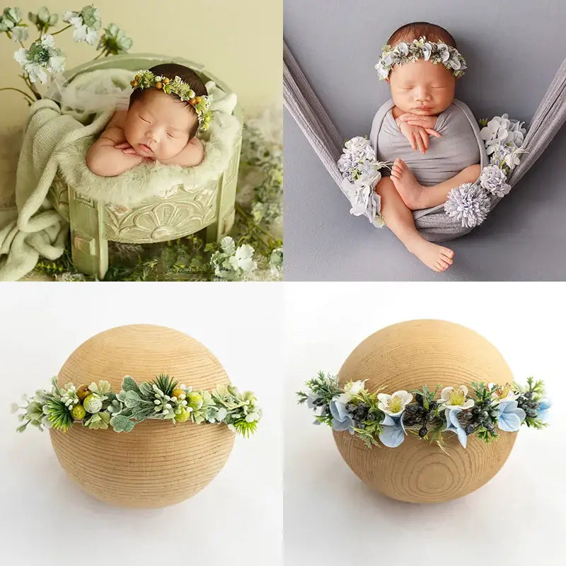 Baby headbands with faux flowers for newborn photography, perfect for girls aged 0-6 months.