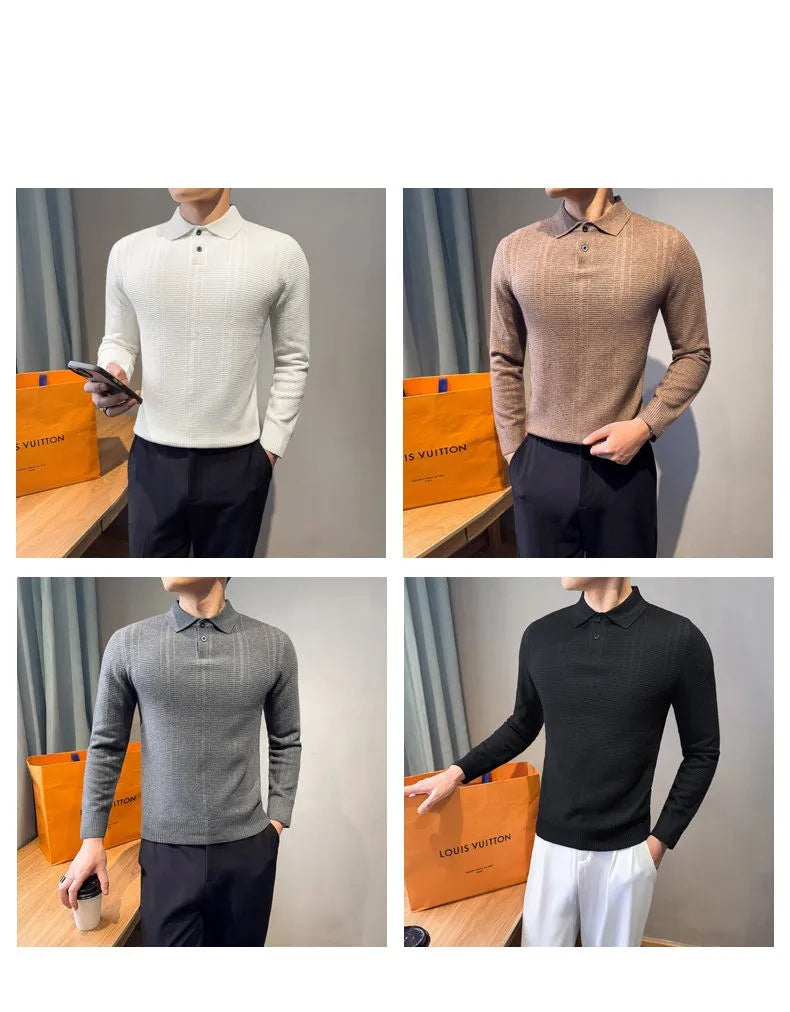 Men's Turn Down Collar Knit Sweater