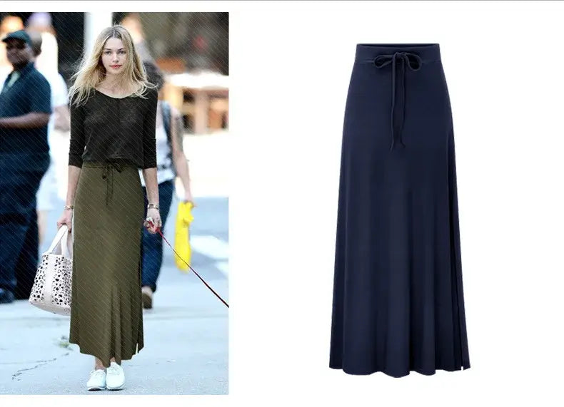 Women Knit Split Long A-Line Skirt