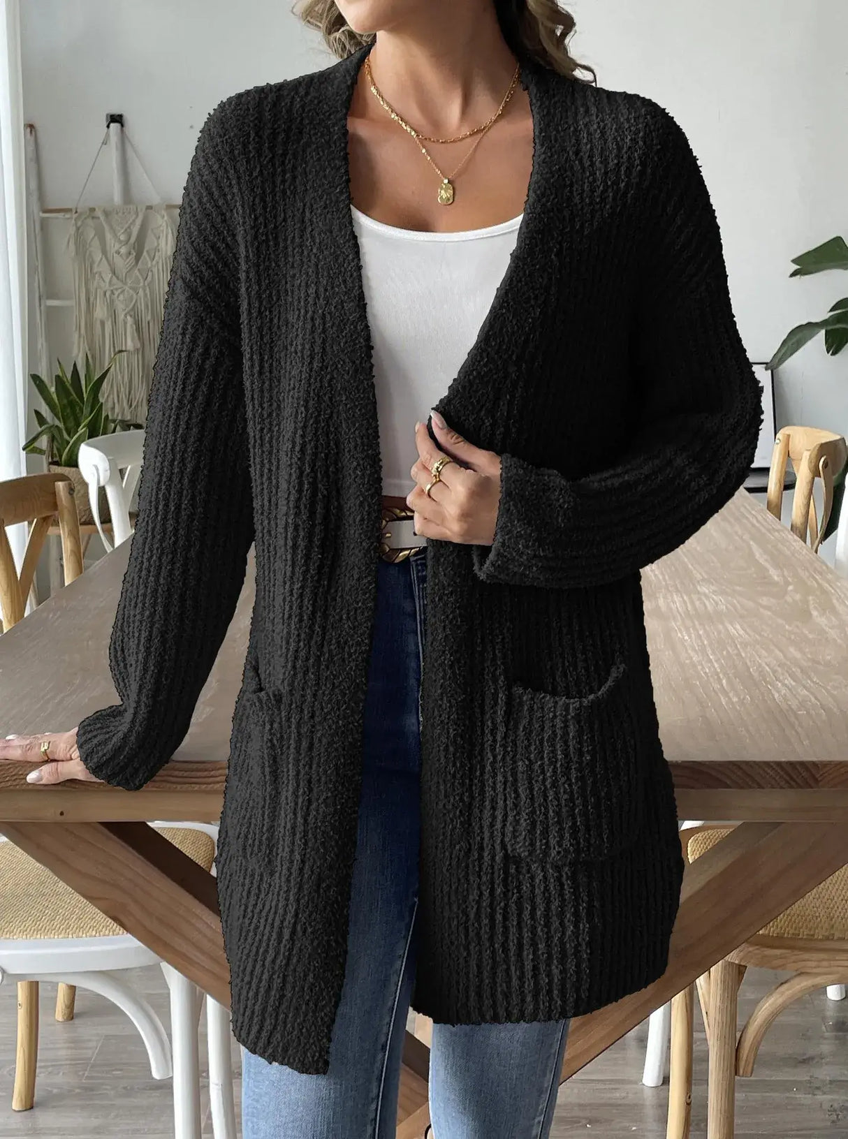 Women Long Sleeve Pocket Knit Cardigan