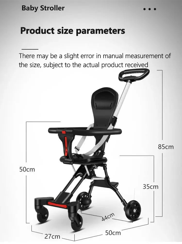 Dimensions of the Light Foldable Baby Stroller with size parameters labeled.