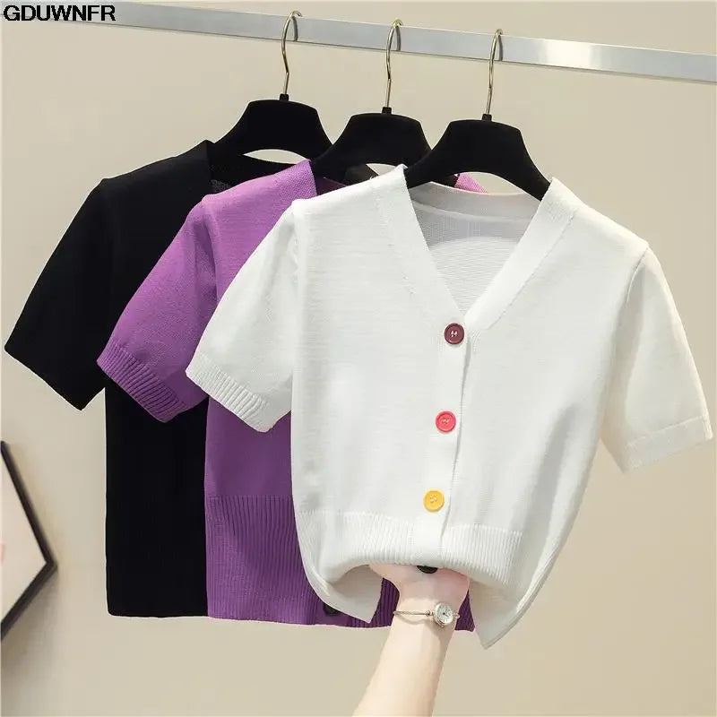 Women's Short Sleeve Crop Knit Sweater