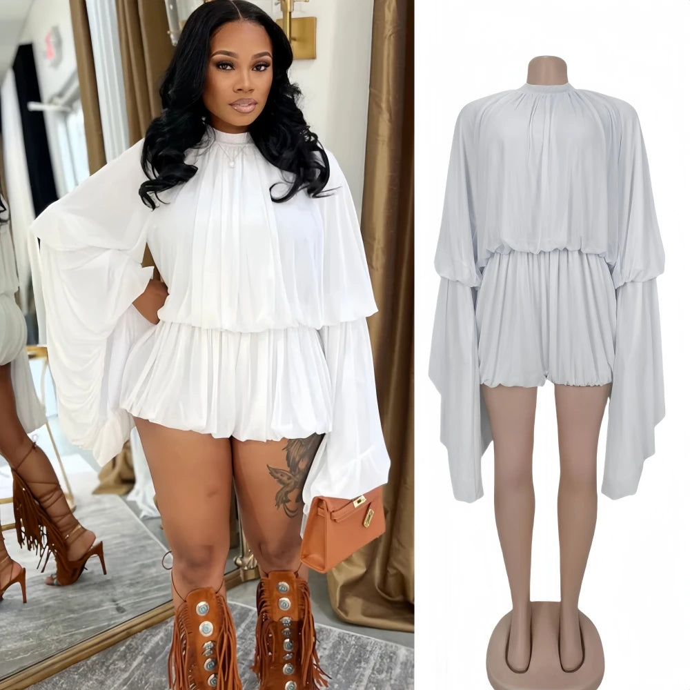 SculptEase™ – Ruched Flare Sleeve Bodycon Jumpsuit (Stretchy, Elegant & Curvy-Fit)