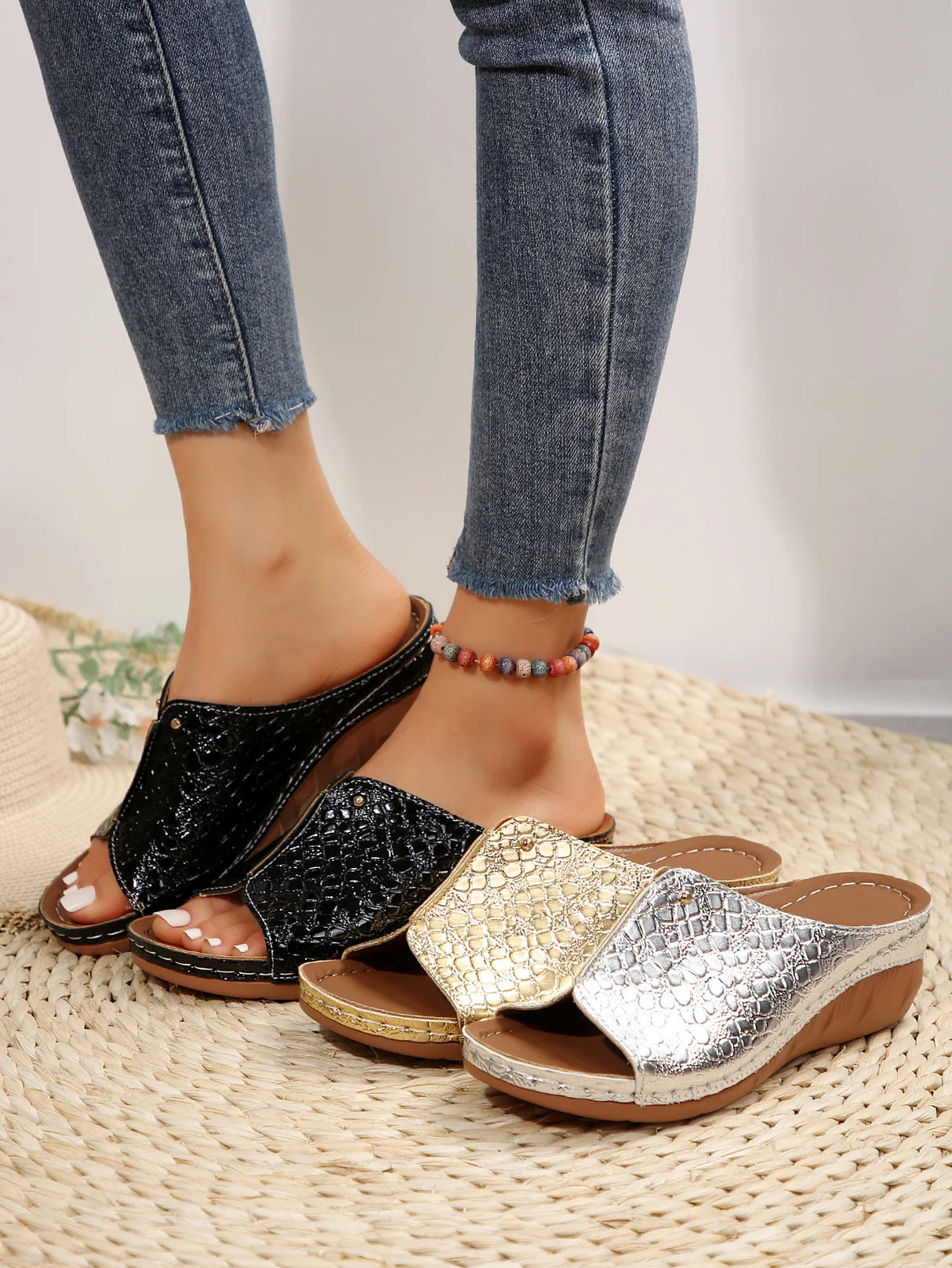 Women Huarache Wedge Sandals Summer Slides