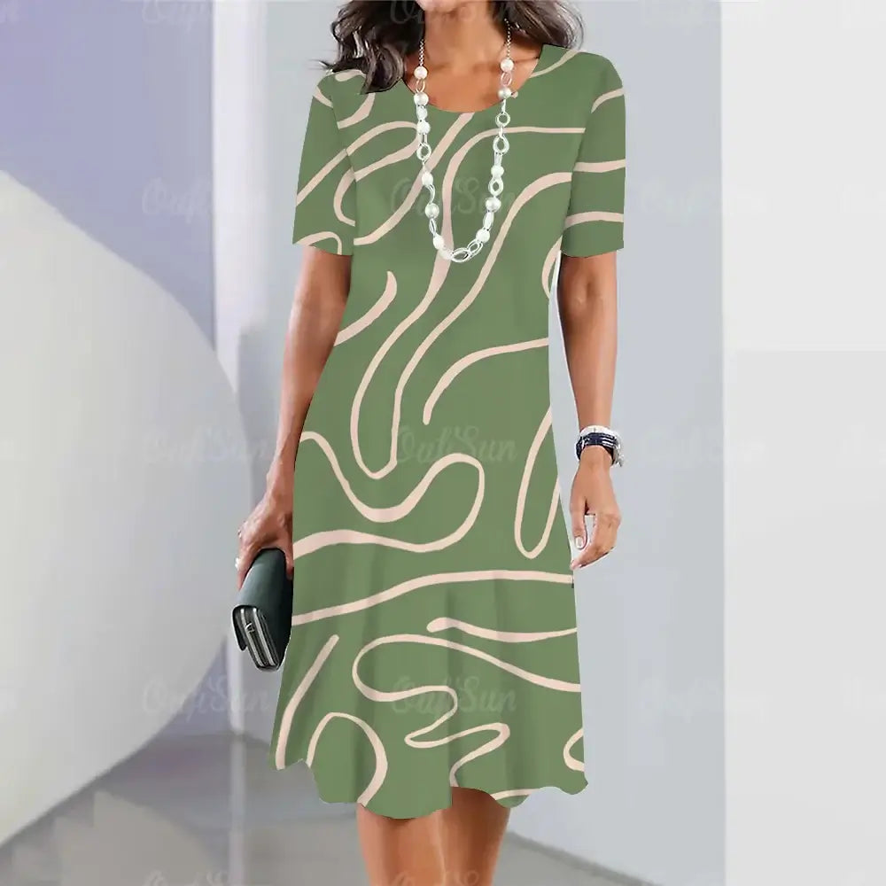 Striped Printed Elegant Casual Short Sleeve Dresses
