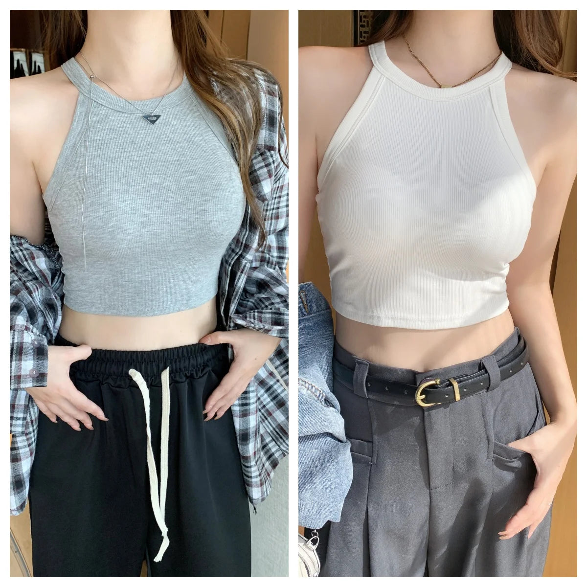 CotPad™ knitted tank tops in grey and white, designed for women with soft cotton comfort and casual style.