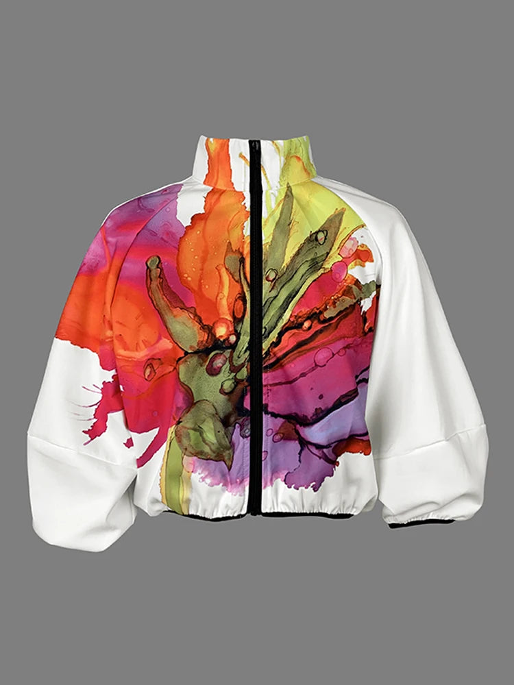 Floral High Neck Puff Sleeve Jacket