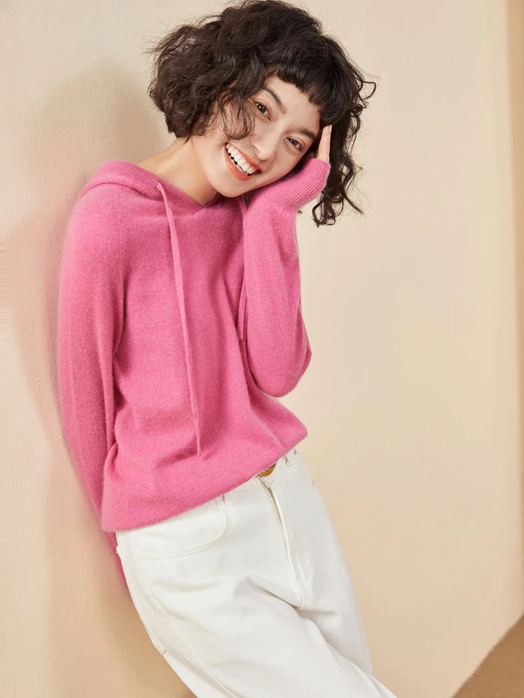 Women's 100% Cashmere Hooded Sweater