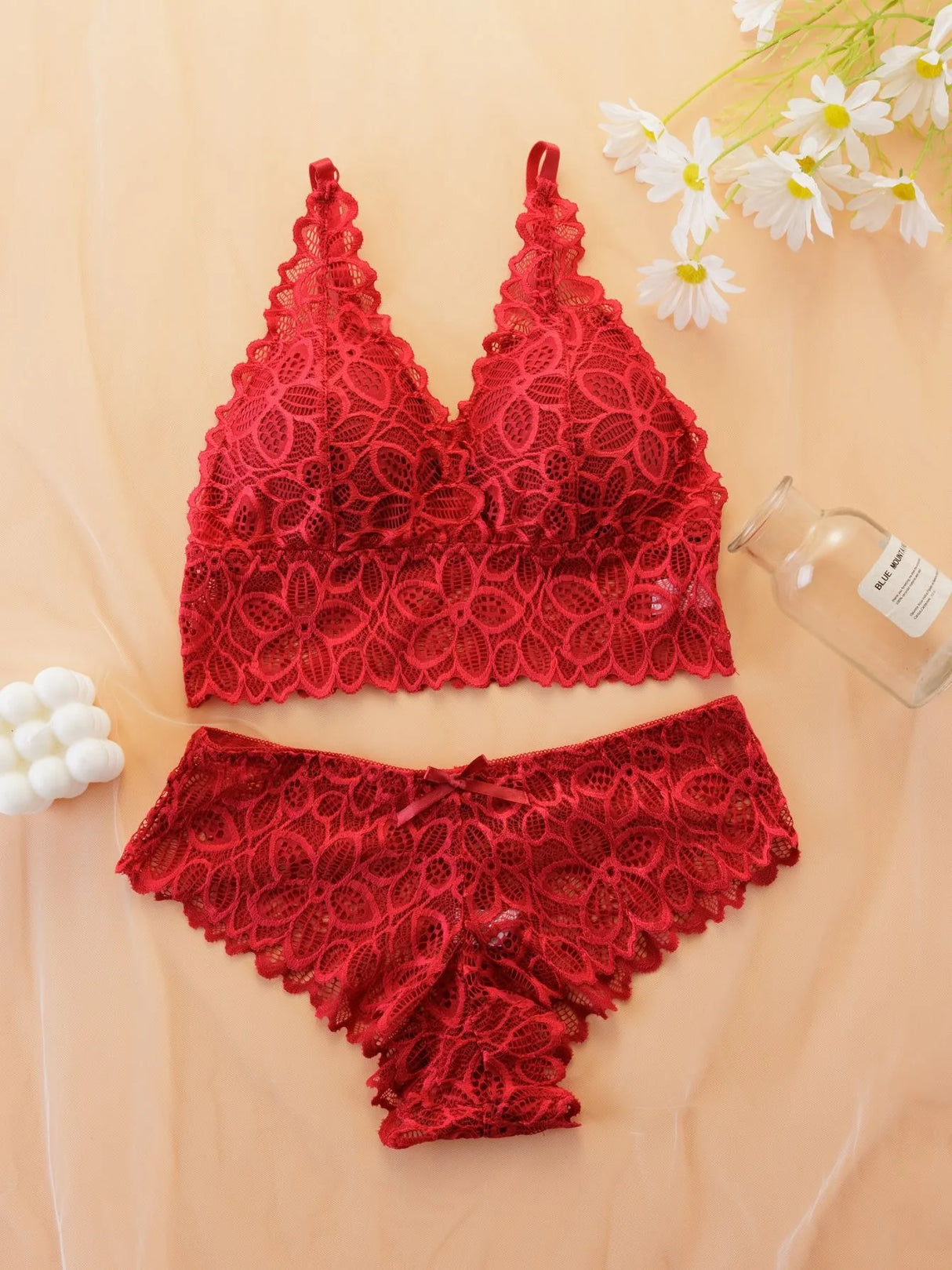 Women Contrast Lace Bra Set