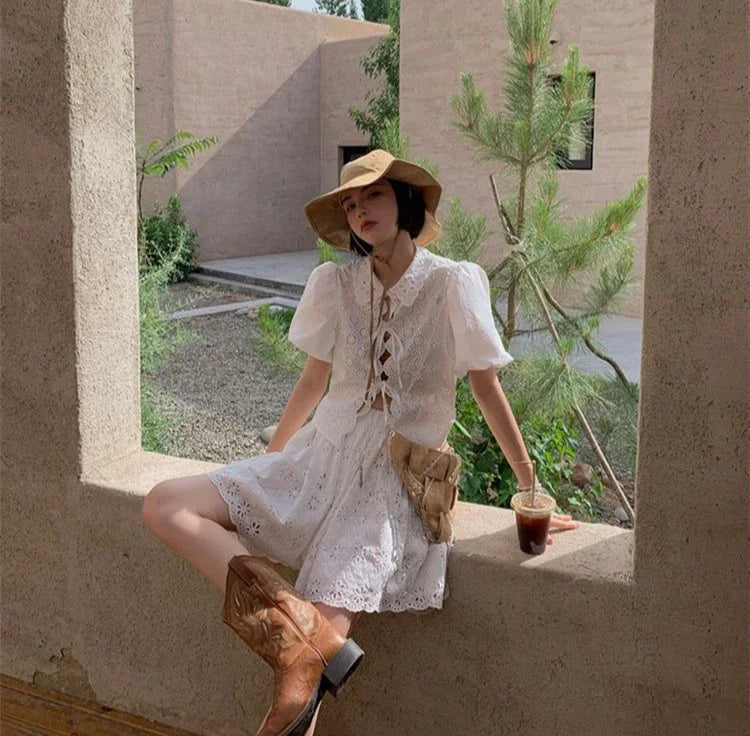 Women Mid Calf Boots Rose Embroidery Leather